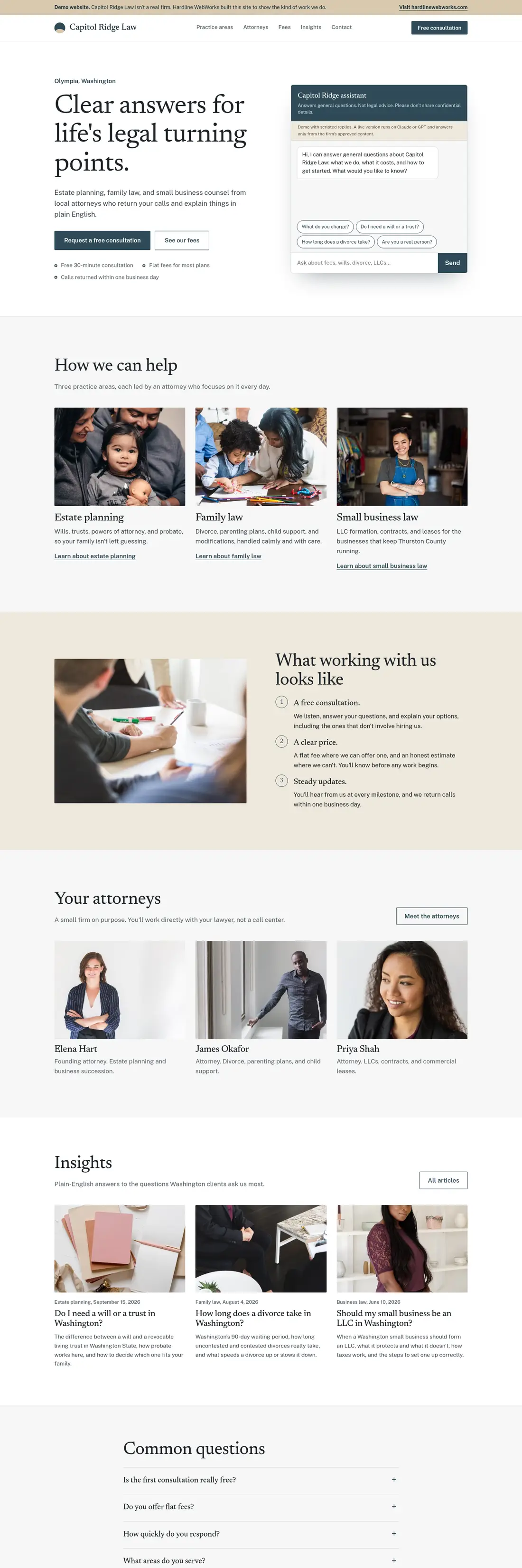 Capitol Ridge Law demo website, desktop view