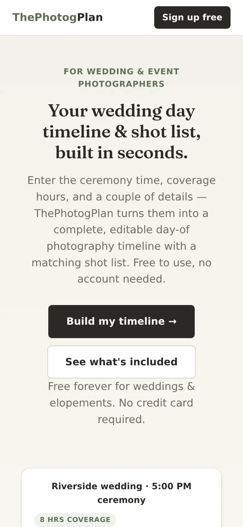 The Photog Plan website on a phone